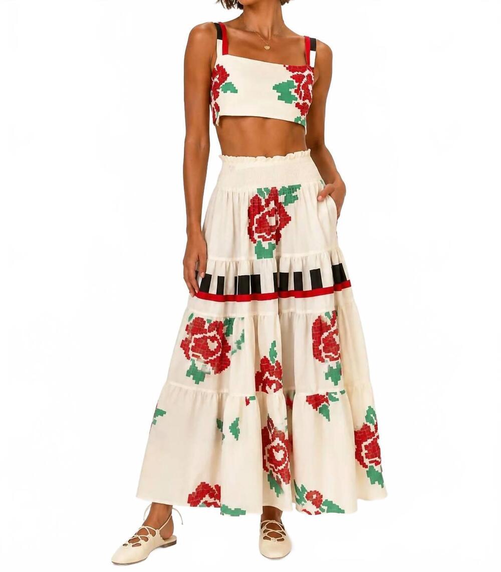 NEW PEARL AND CAVIAR floral maxi skirt in roses